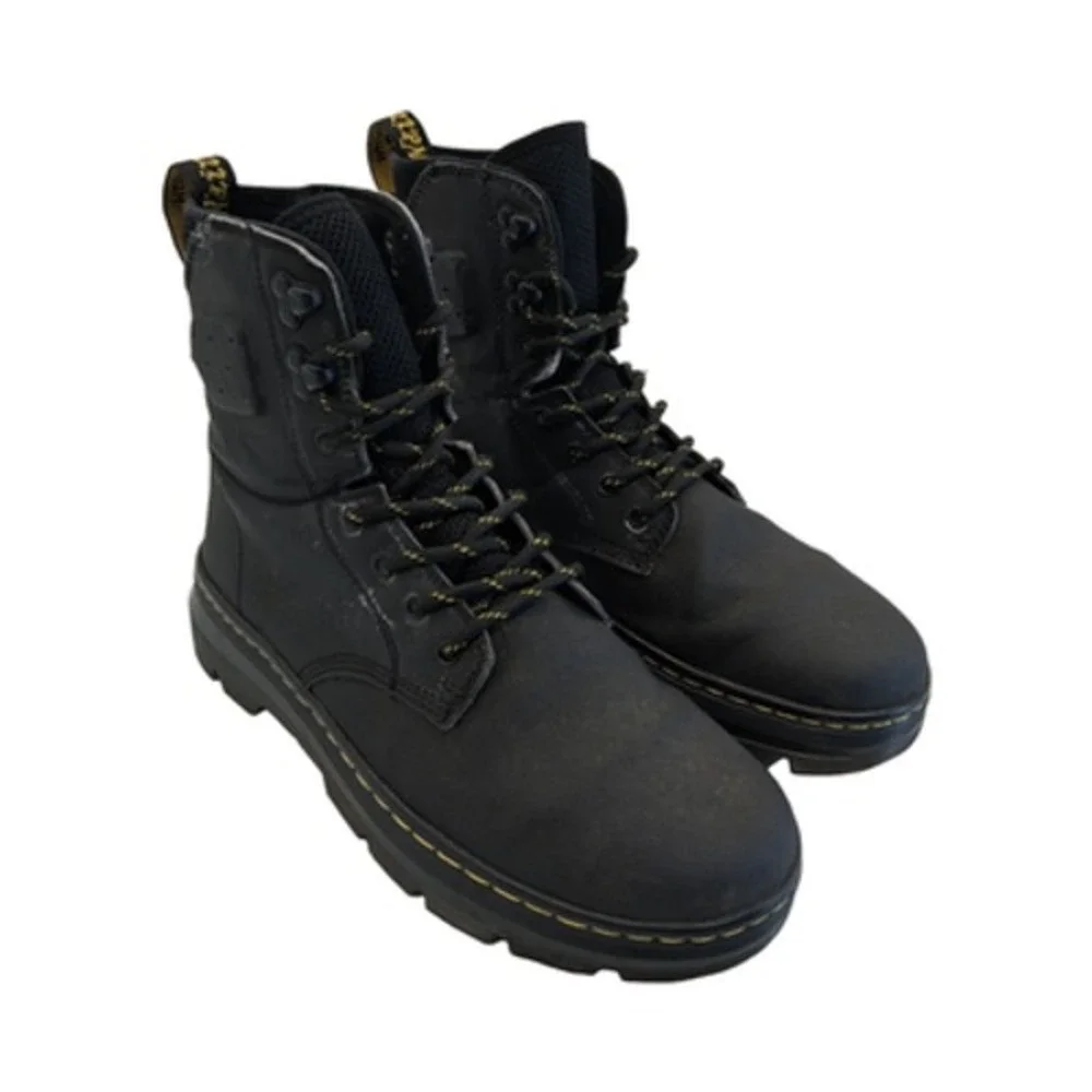 Dr Martens Boots Mens Size 8 Black Leather Quinton Combat Lace Up Work Boots